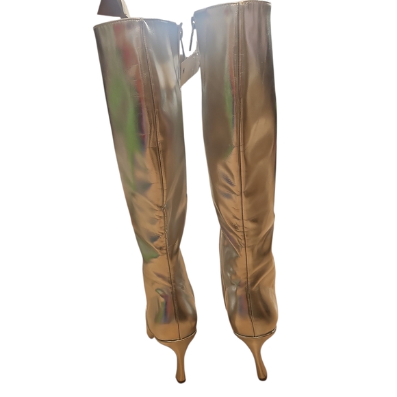 New York&Company Woman Silver Over the Knee Pointy Toe Zipper Closer Boots Size6 - Picture 11 of 16